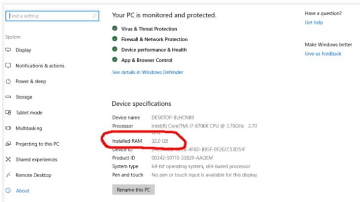 how to check ram in windows 8